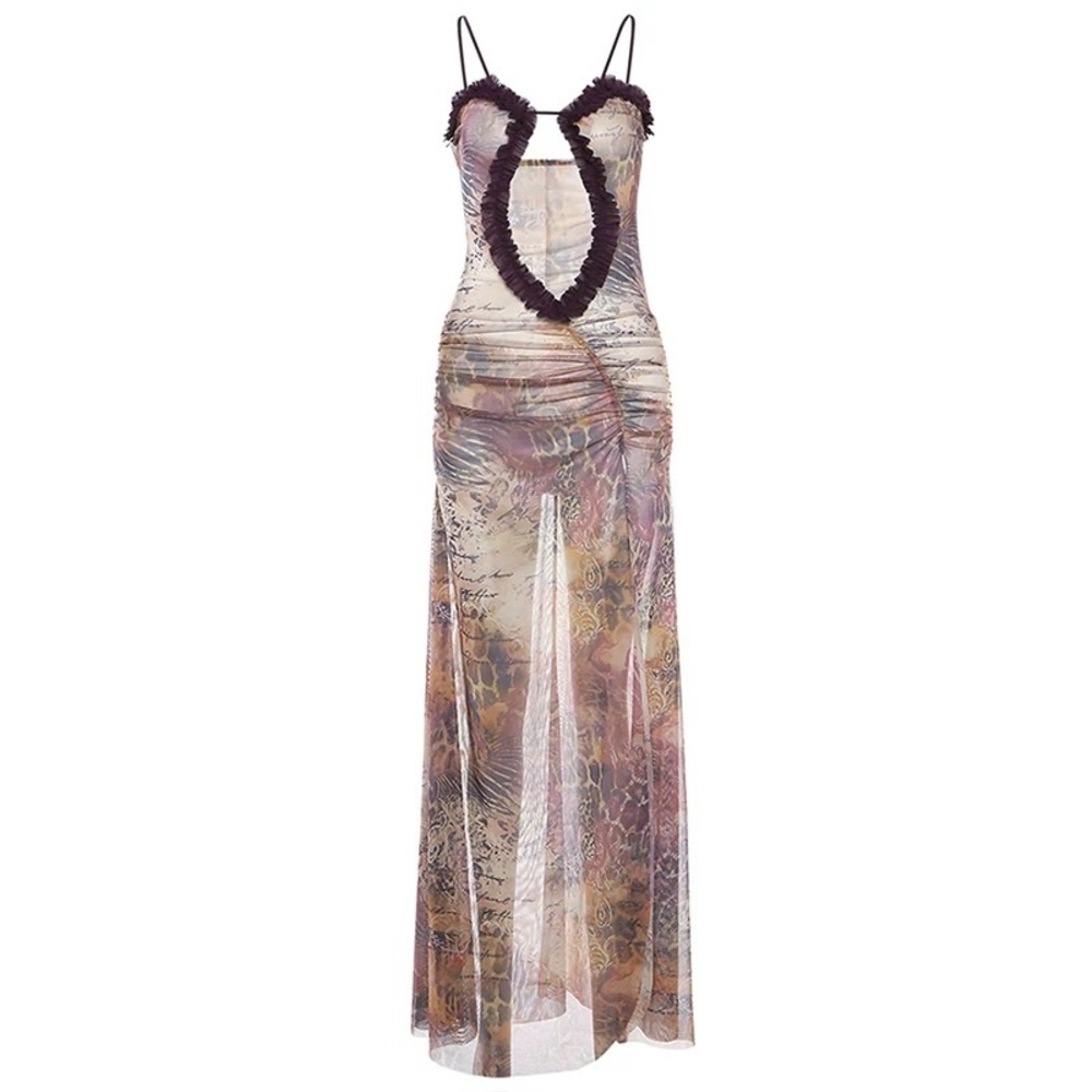 Sheer Multicolor Maxi Dress S